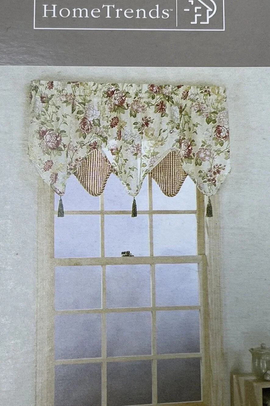 2 Home Trends Orchard Scarsdale Floral Rose‎ Tassel Window Valance Cottagecore
